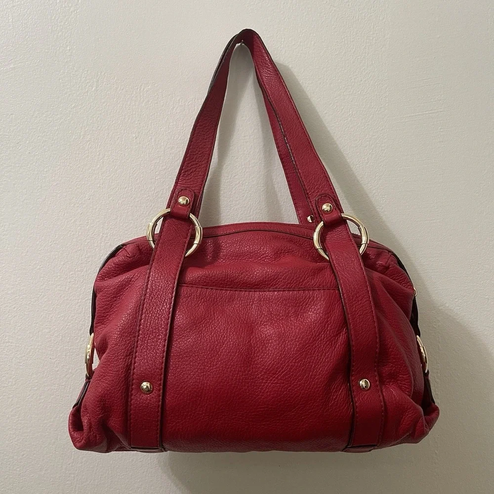 Michael Kors Red Pebbled Leather Shoulder Bag Gold Hardware Large Satchel Purse